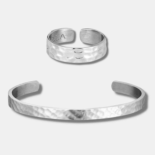 HAMMERED CUFF & RING BUNDLE (SAVE 20%) - Orezza Jewelry