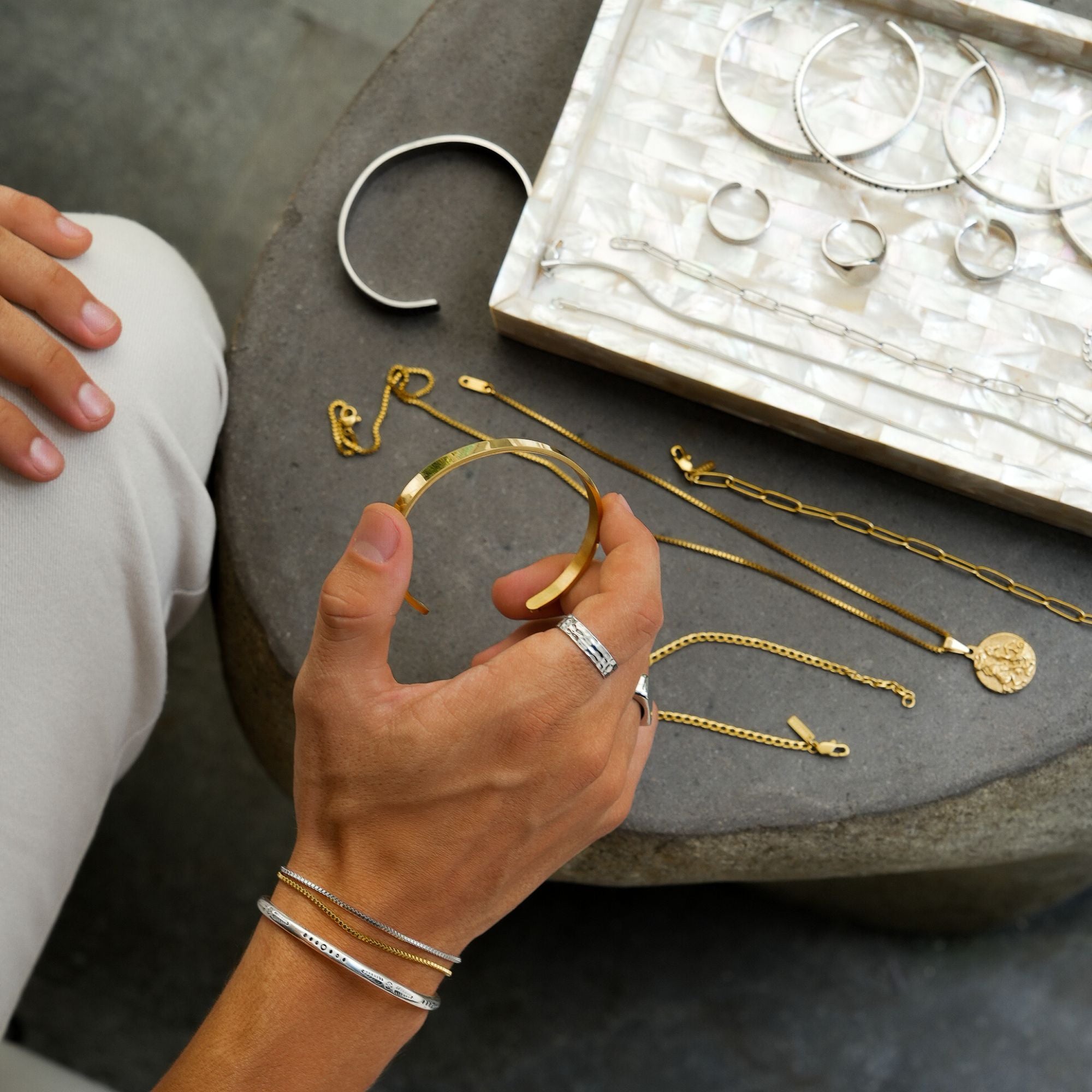 "ORO" GOLD SILVER CUFF BRACELET - Orezza Jewelry